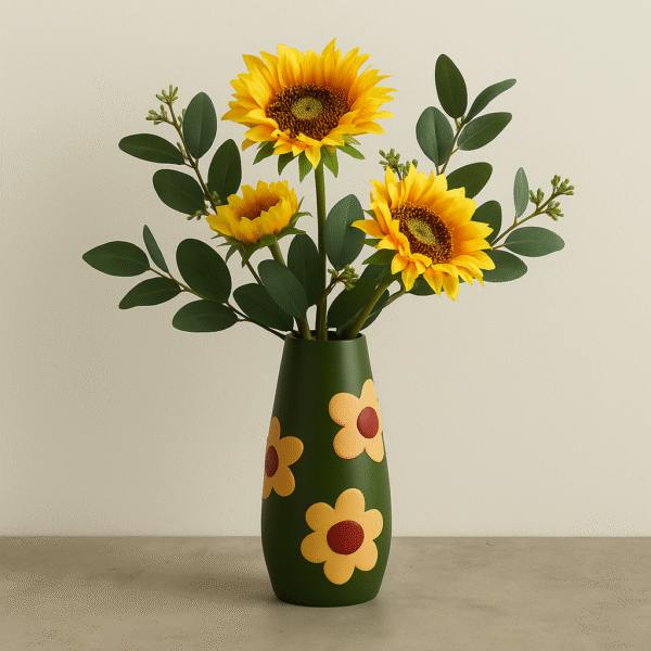 green vase with flower