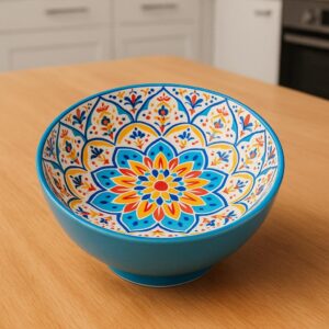 Light Blue Orange Boho Ceramic Bowl