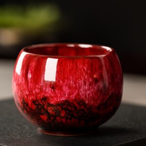 Small Red Japanese Style Ceramic Tea Cup