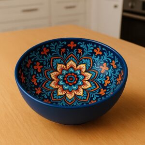 Dark Blue Orange Boho Ceramic Bowl