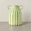 small lime green striped vase with handles